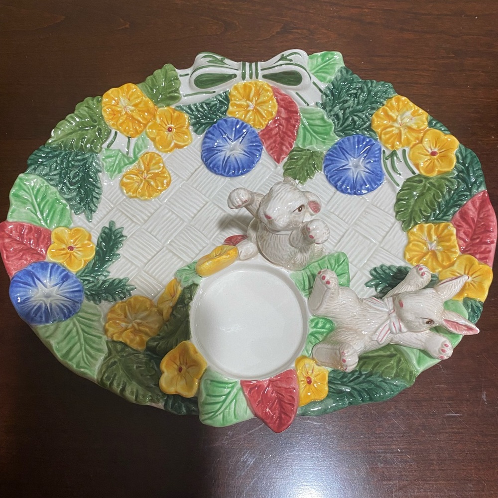Vintage, Fitz and Floyd , Easter Serving Plate with Bunnies and Flowers